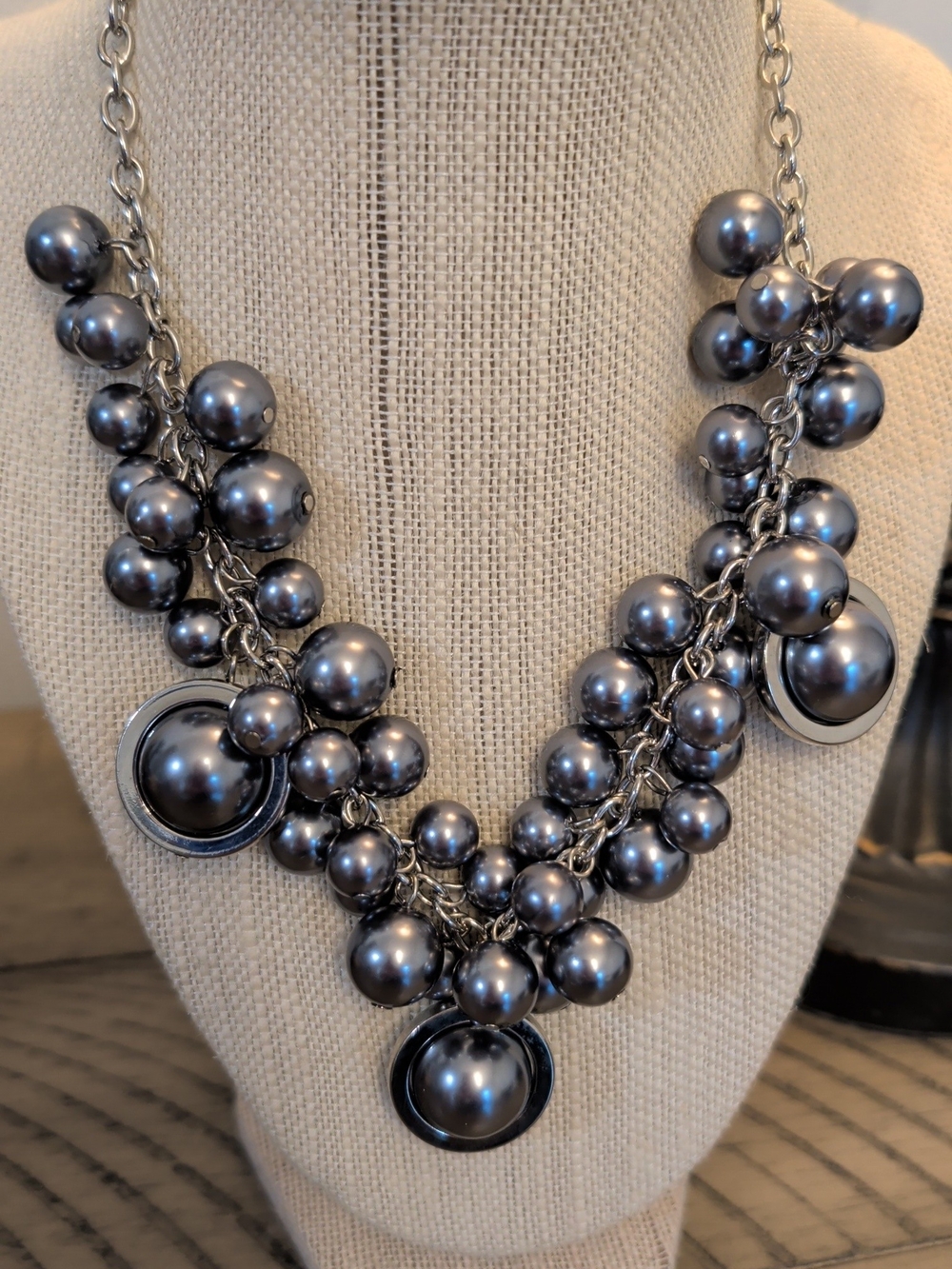 5 For $25.00- Elegant Gunmetal Pearl Cluster Necklace - Women Jewelry